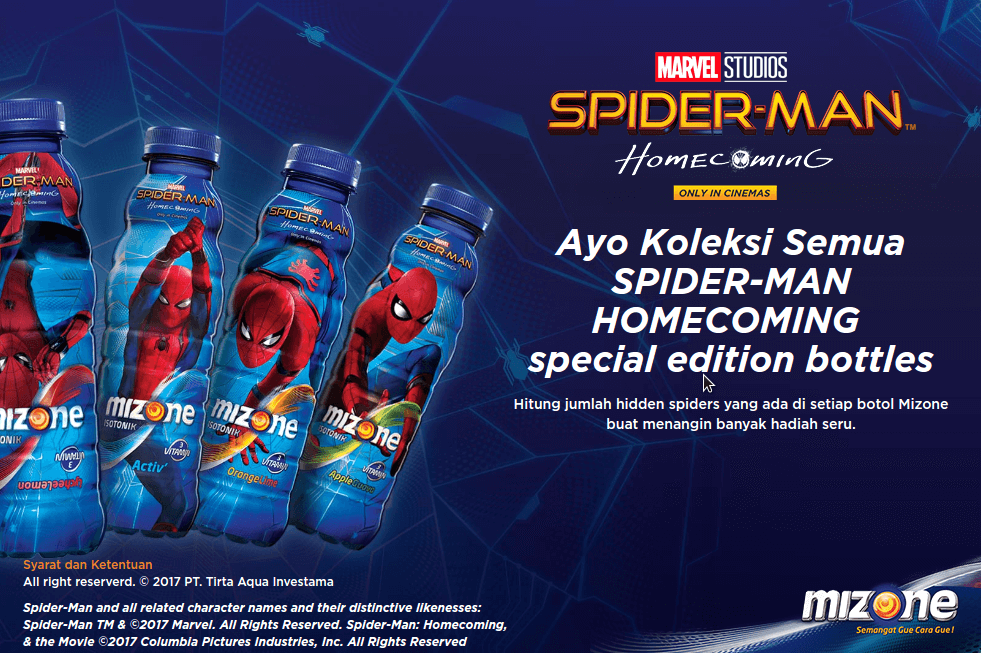 Ayo Koleksi Semua SPIDER-MAN HOMECOMING Special Edition Bottles dan Dapatkan Hadiah dari Mizone