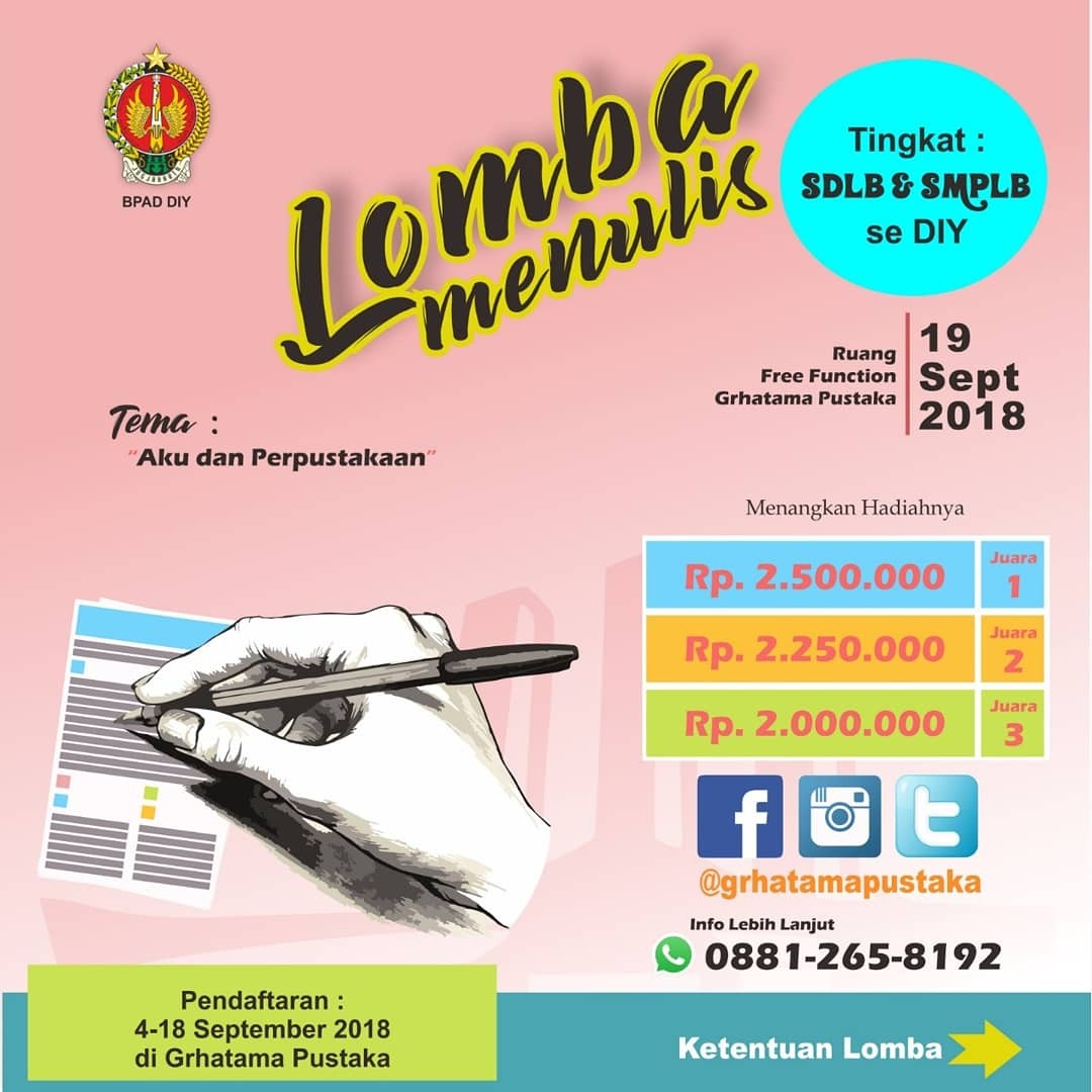 Lomba Menulis dari tentang Aku dan Perpustakaan untuk Tingkat SDLB atau SMPLB se DIY