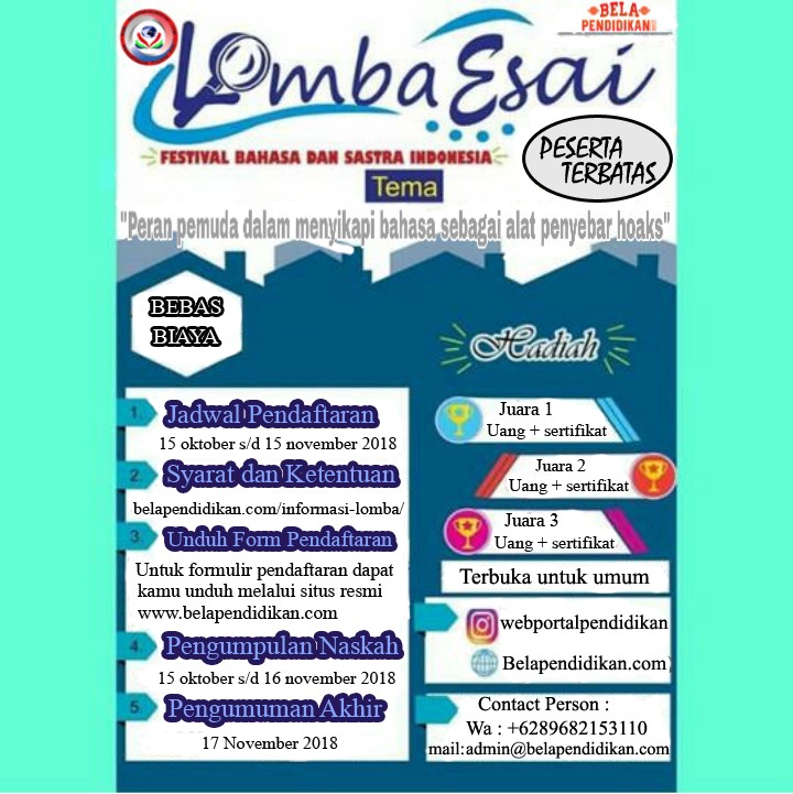 Lomba Esai Festival Bahasa dan Sastra Indonesia Bersama BelaPendidikan