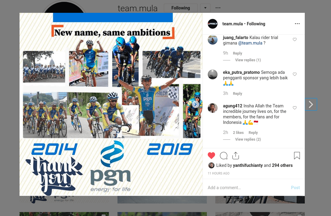 PGN Cycling Team berganti nama Menjadi Team Mula di Pertengahan Musim Ini