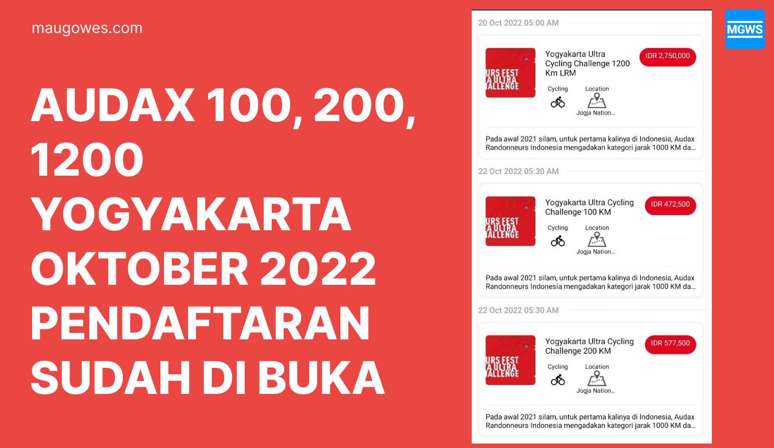 Pendaftaran Audax 100, 200, 1200 Yogyakarta Oktober 2022 Sudah di Buka