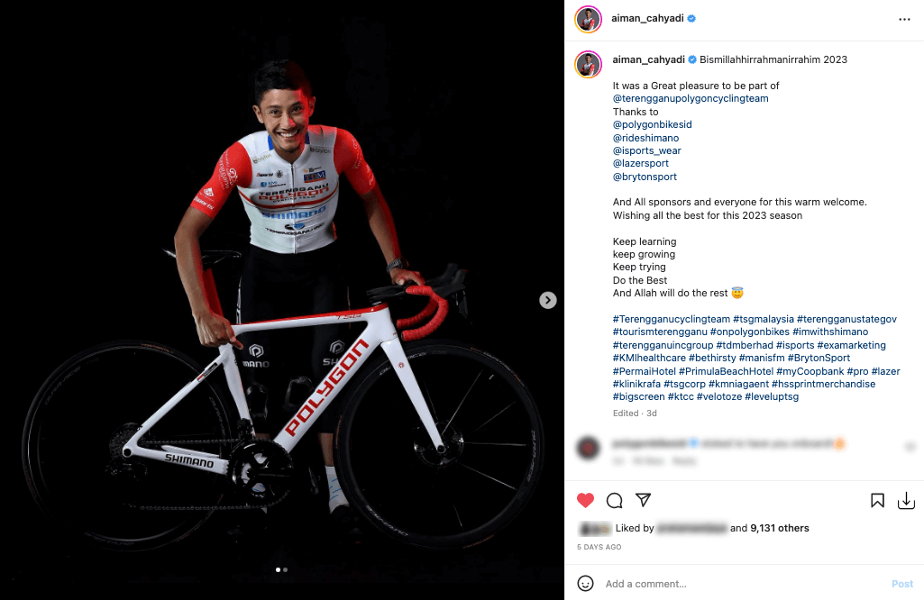 Aiman Cahyadi Bergabung Dengan Trengganu Polygon Cycling Team di Januari 2023