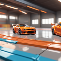 Pista de carrinhos de brinquedo no chão. Imagem gerada por IA, modelo SinteticoXL 1.2