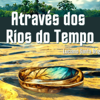 Anel dourado com um brilho azulado na parte interior flutuando em um rio.