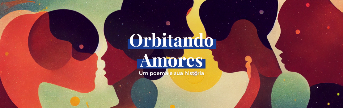 silhuetas multicoloridas em tons predominantemente vermelhos. Três silhuetas femininas à direita encaram uma única silhueta à esquerda.