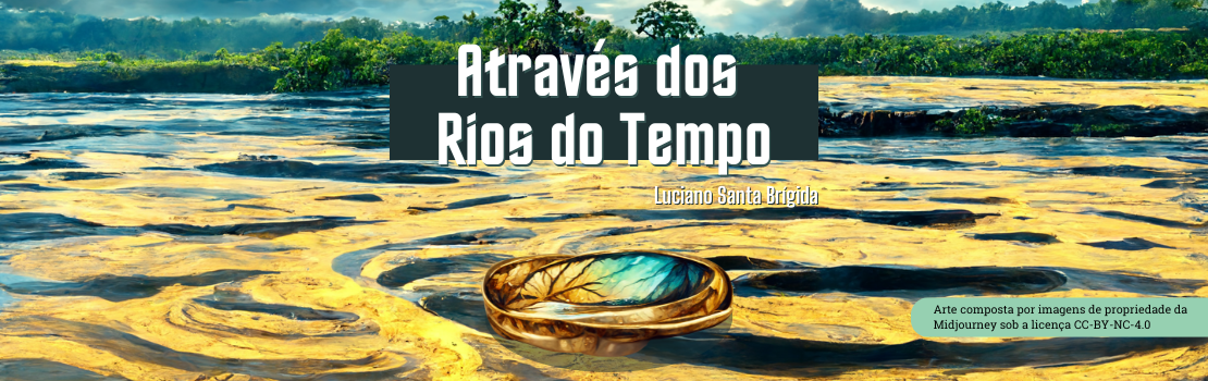 Anel dourado com um brilho azulado na parte interior flutuando em um rio.