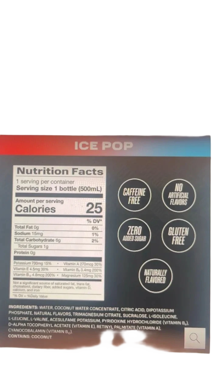 PRIME Hydration ice pop - Ingredients