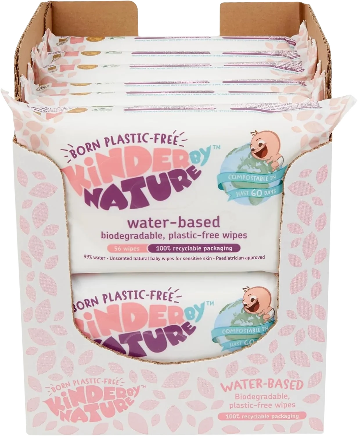 Kinder By Nature Water-based Biodegradable, Plastic-free Wipes