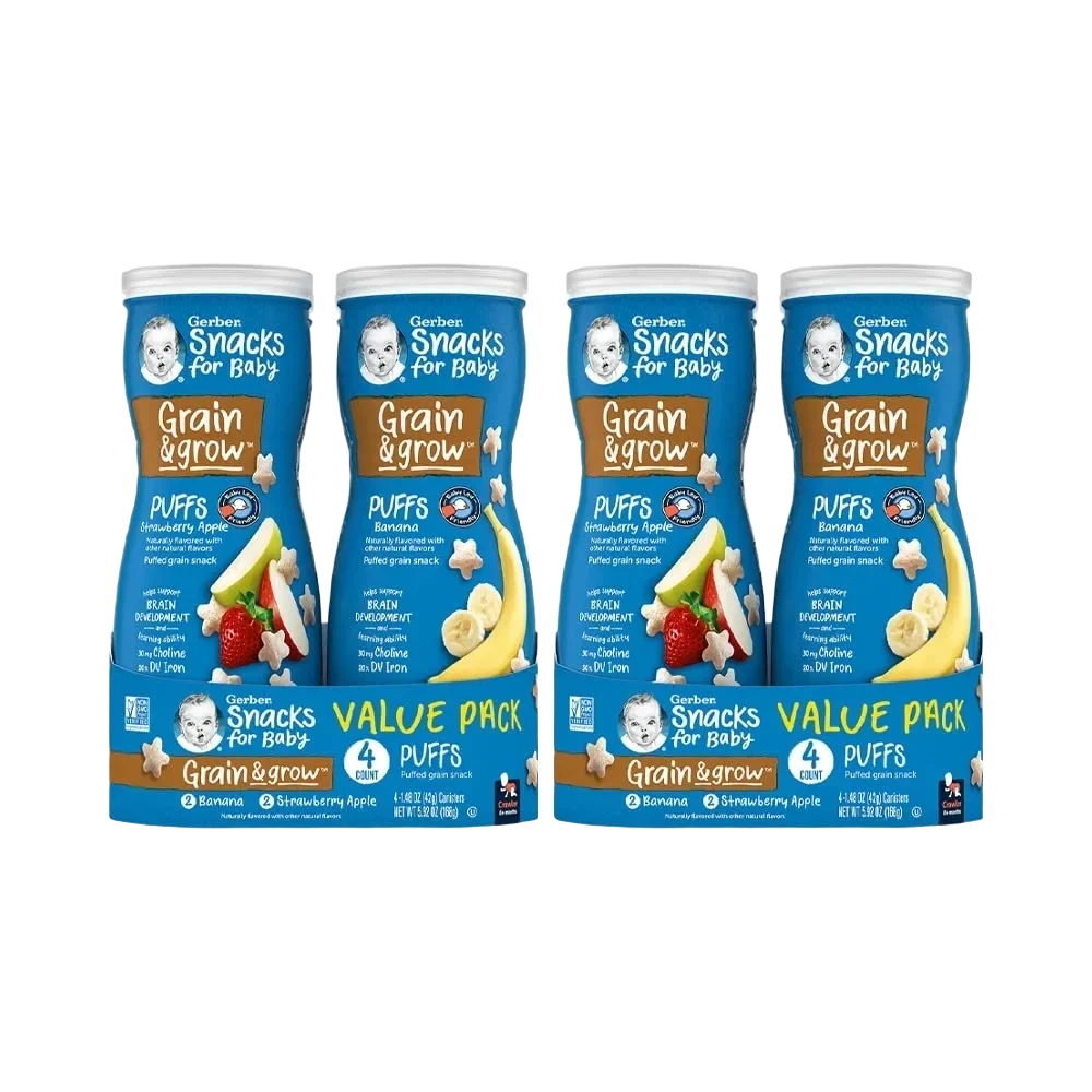 Gerber Snacks For Baby Grain & Grow Puffs Banana & Strawberry Apple Value Pack