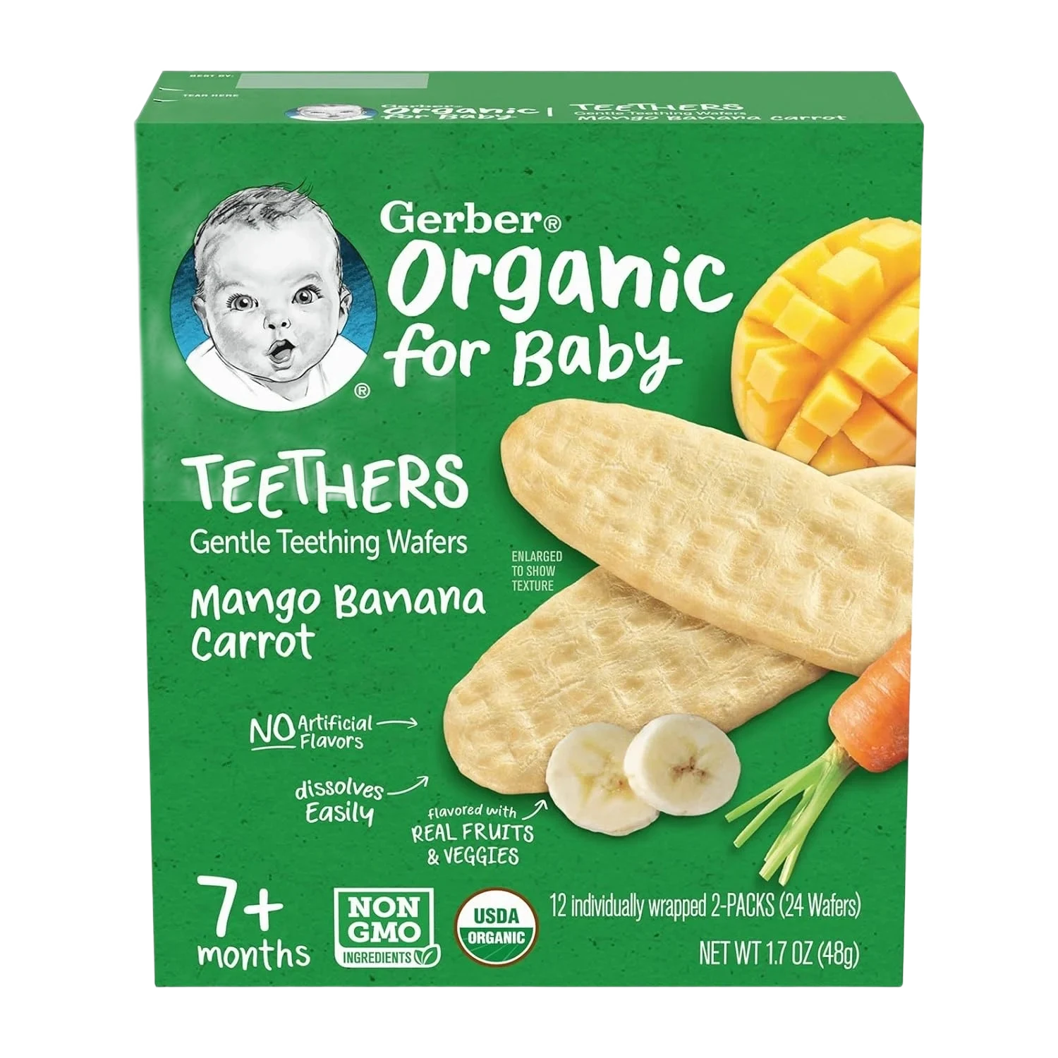 Gerber Organic For Baby Teethers Gentle Teething Wafers Mango Banana Carrot