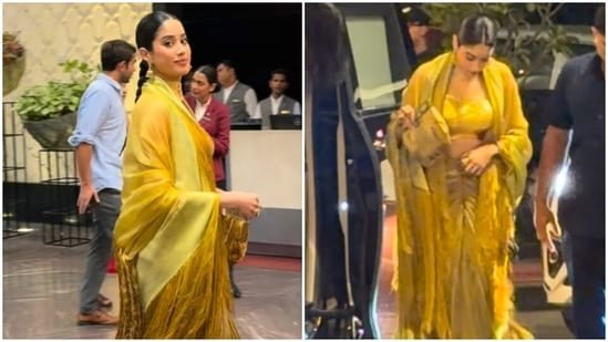 Janhvi Kapoor dazzles in a deconstructed saree, luxe jewellery for Akansha Ranjan Kapoor's wedding festivities