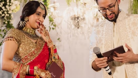 Akansha Ranjan marries Sharan Sharma on the day they began dating; Alia Bhatt leads congratulations. See wedding pics
