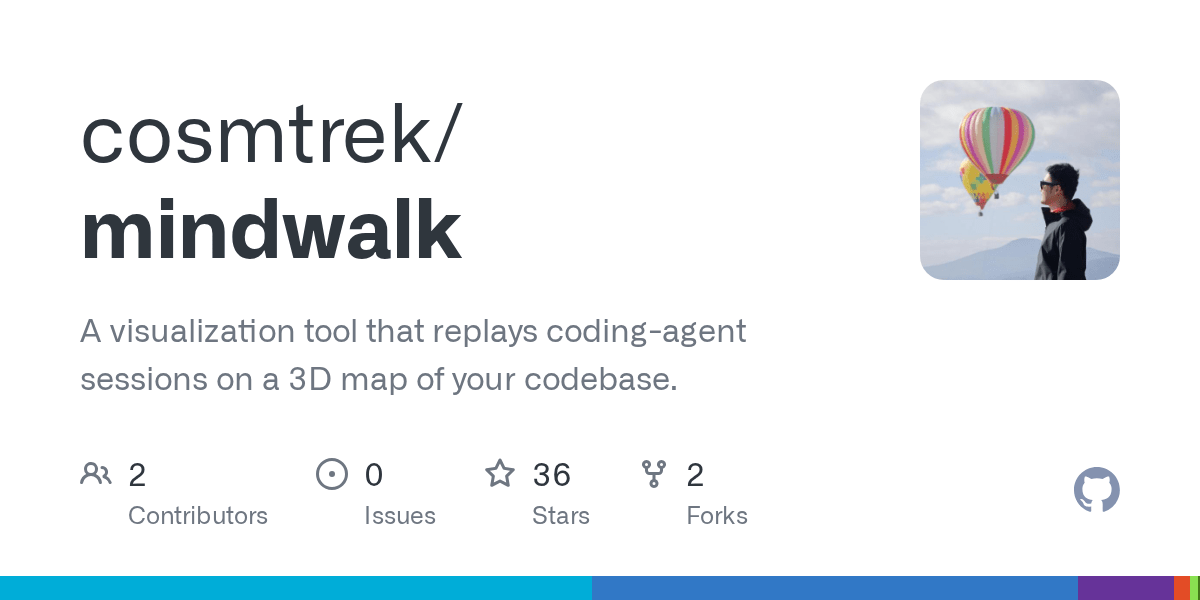 Show HN: Mindwalk – Replay coding-agent sessions on a 3D map of your codebase