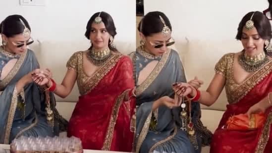 Alia Bhatt on BFF duty as she helps Akansha Ranjan Kapoor tie kaleeras before wedding with Sharan Sharma. Watch video