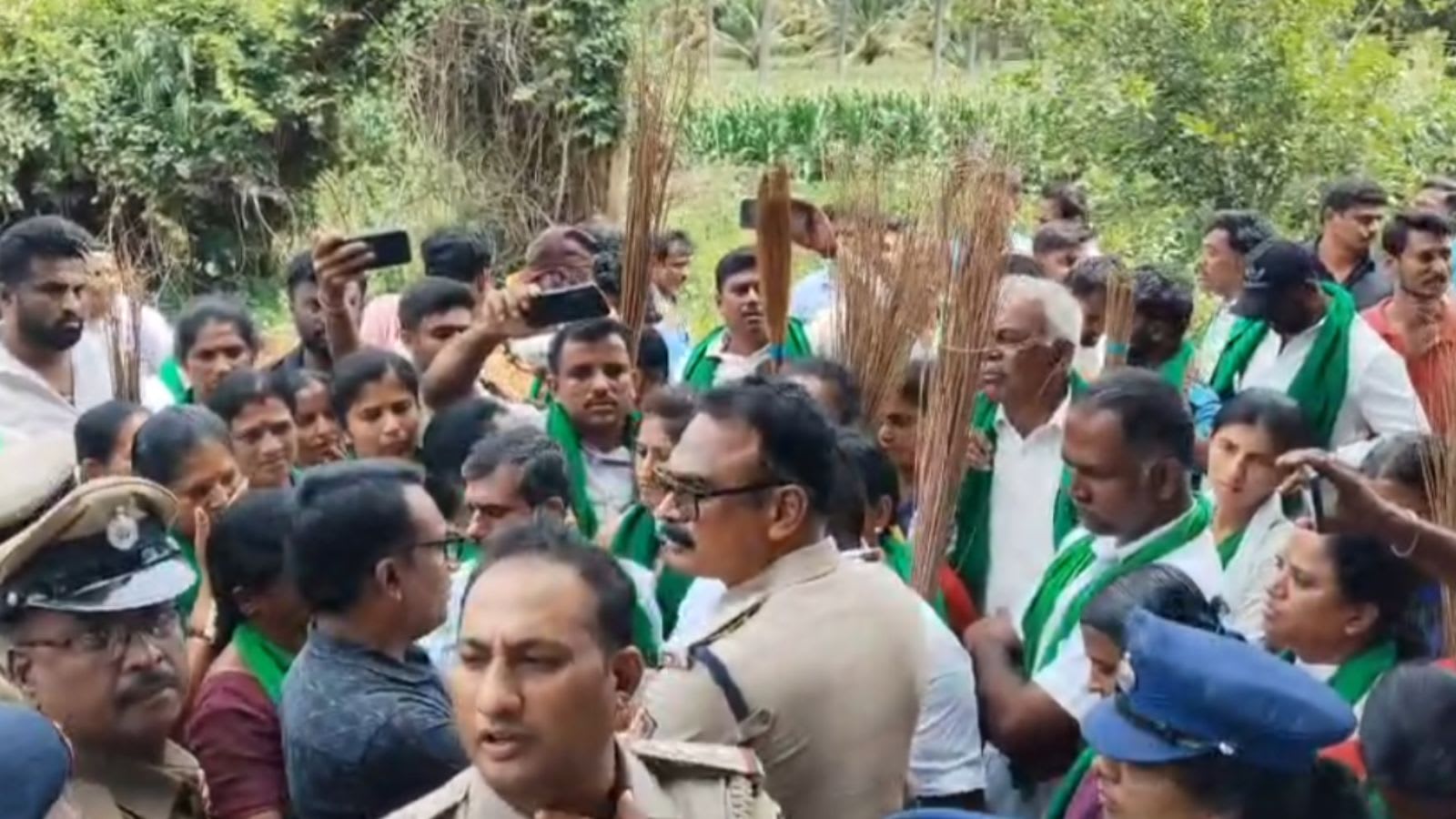 Villagers chase away Bidadi township survey officials with stones and brooms