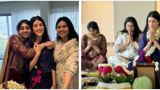 Shruti Haasan performs grihapravesh puja as she moves into her new home in Chennai. See pics