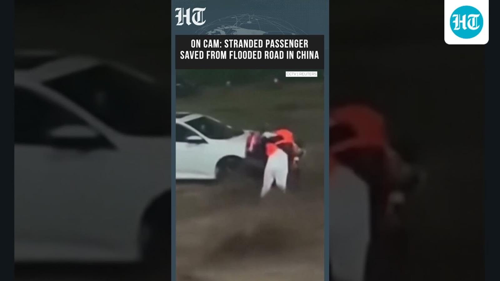 Watch: Dramatic Rescue of Stranded Passenger From Flooded Road In China