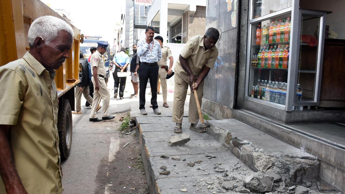 Footpath encroachments cleared in parts of Mysuru