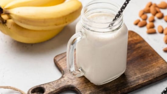 Healthy Vegan Almond Milk Smoothie Recipe With Banana, Almond Butter And Chia Seeds For A Quick Dairy-Free Drink