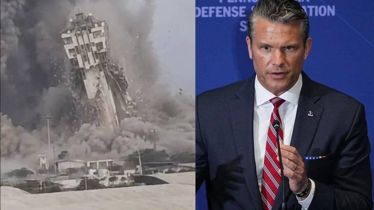 Hegseth shares photo of Chabahar port tower collapsing amid strikes in Iran