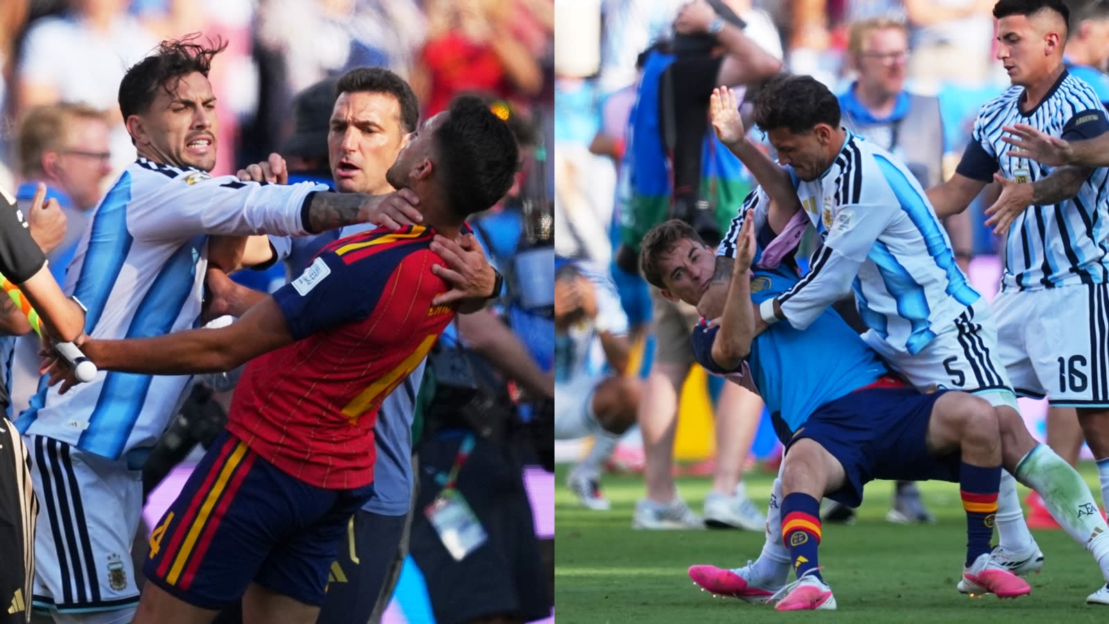 Ugly brawl breaks out between Argentina and Spain players after World Cup final