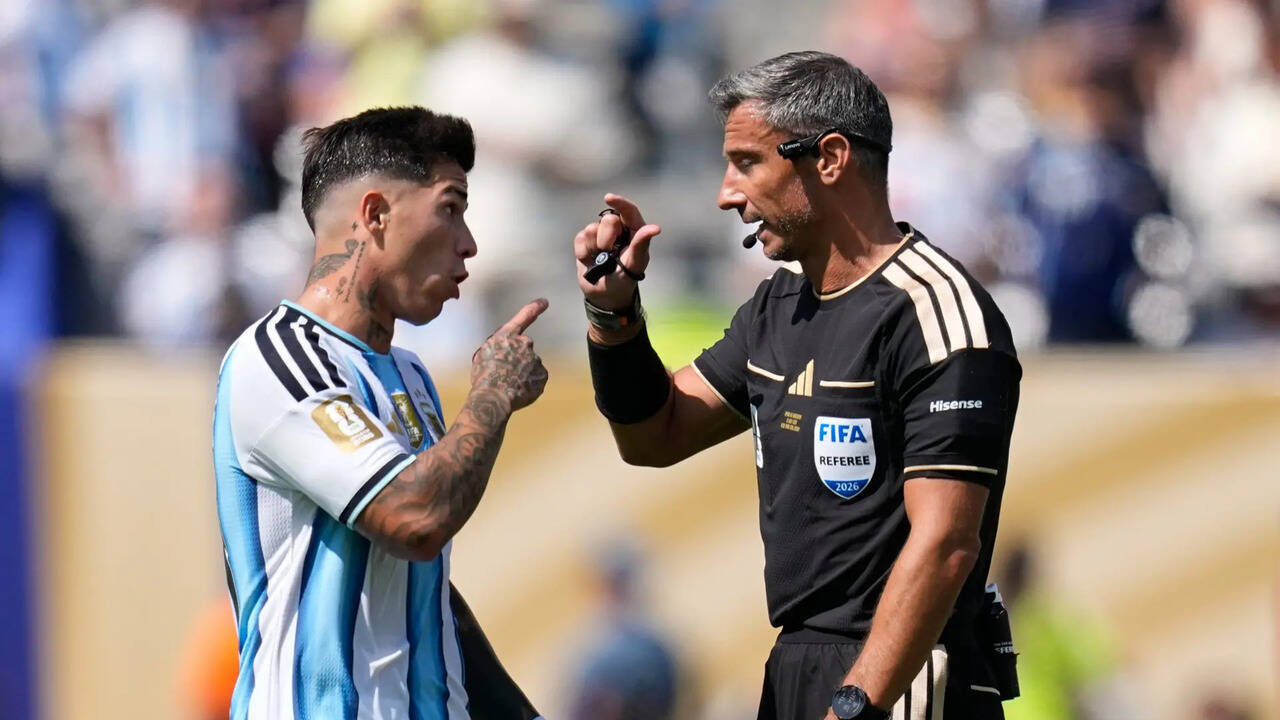 Enzo Fernandez reacts after red card in Argentina's World Cup final loss to Spain