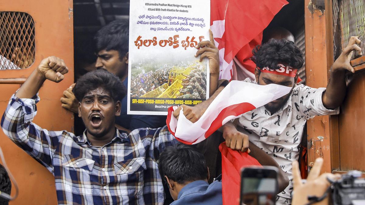 ‘Chalo Lok Bhavan’ protest in Hyderabad calls for Union Education Minister Dharmendra Pradhan’s removal