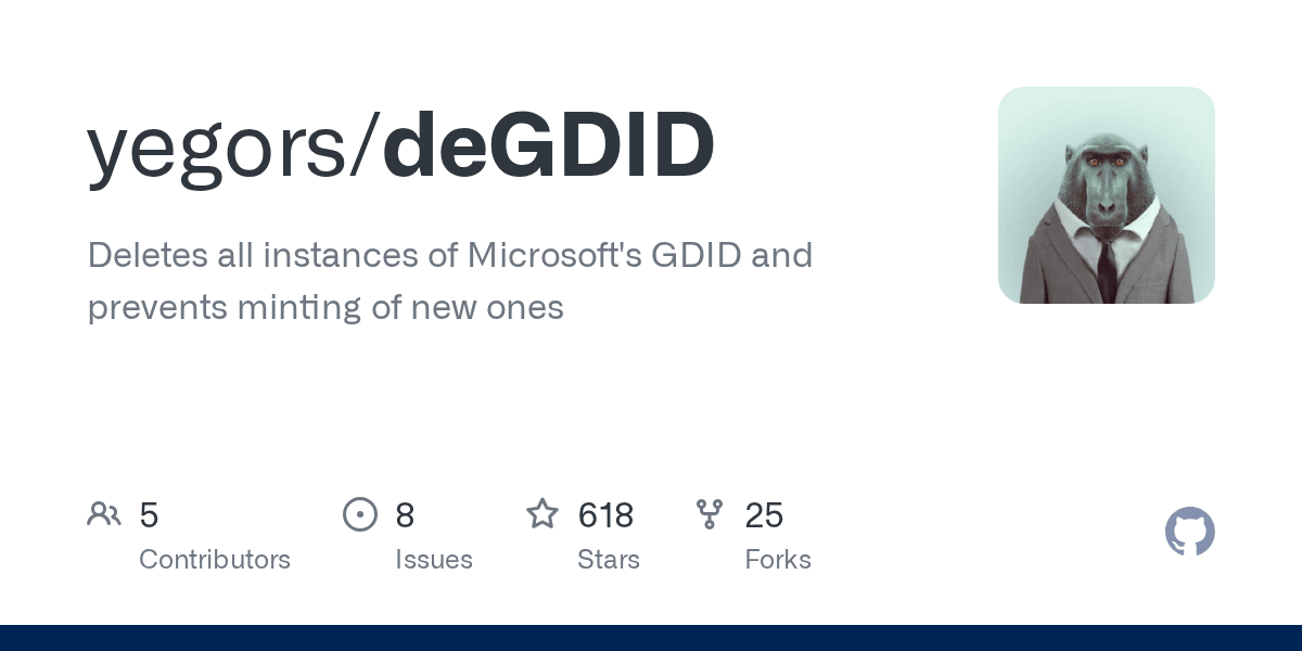Deletes all instances of Microsoft's GDID and prevents minting of new ones