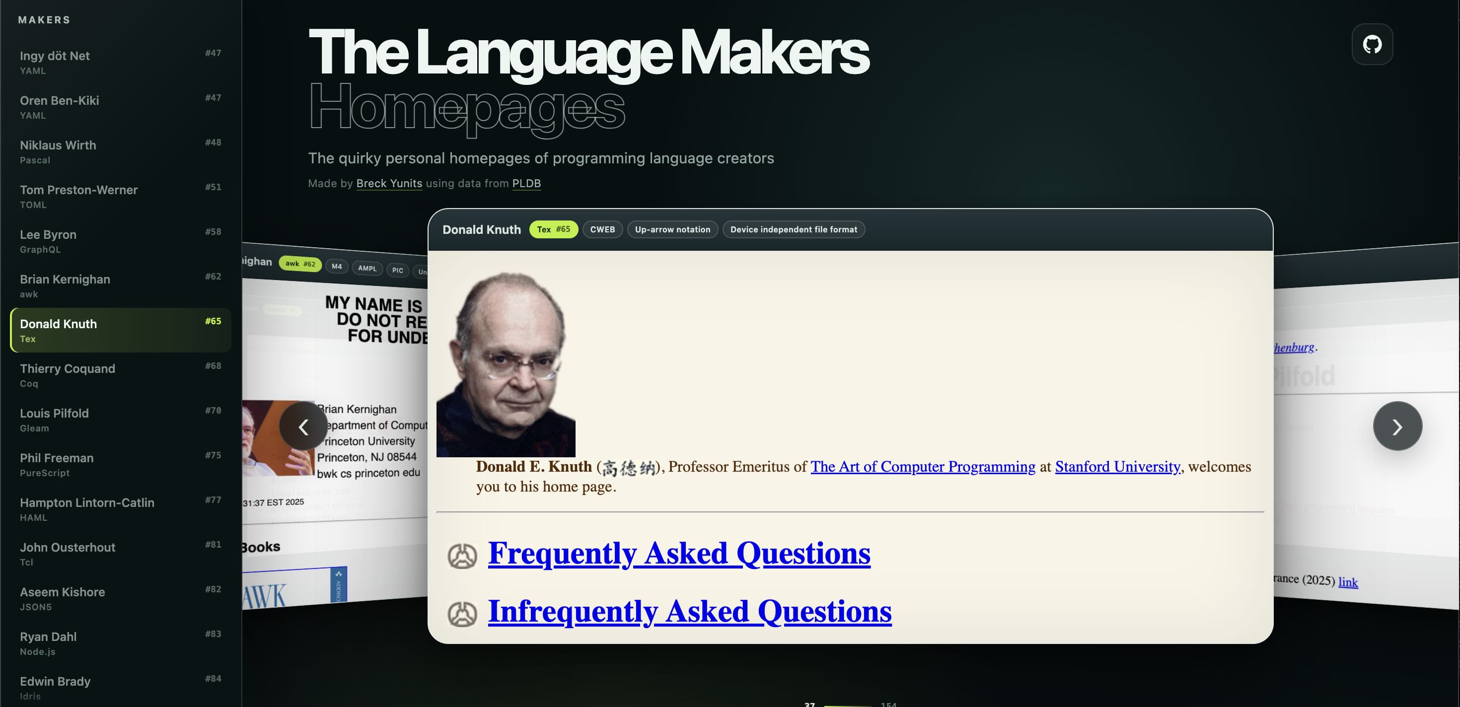 The quirky personal homepages of programming language creators