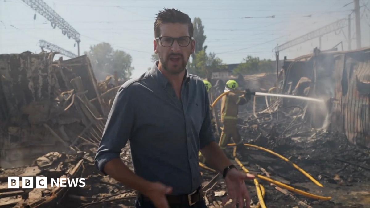 Watch: BBC visits smouldering market in Ukraine after strikes