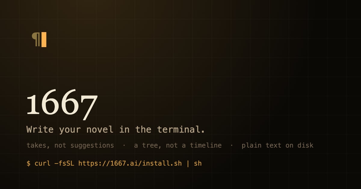 Show HN: 1667, a terminal UI for writing fiction with language models