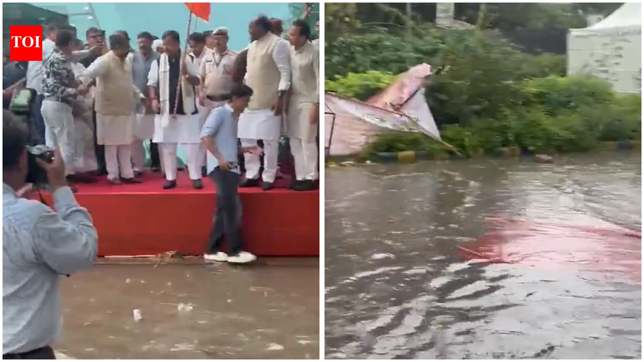 ‘Swimming pool at Talkatora Stadium’: AAP mocks BJP over waterlogging at Nabin event