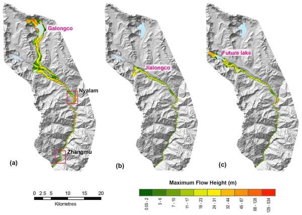 Worst-case glacial lake flood scenarios in a transboundary Himalayan basin 2022