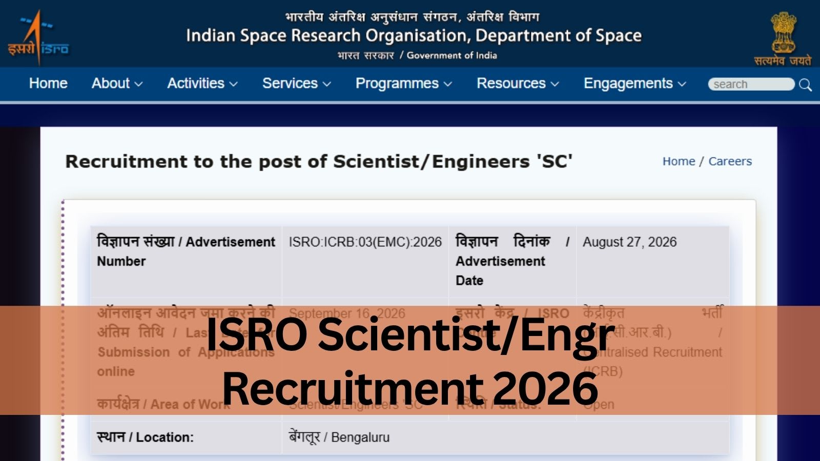ISRO announces recruitment for Scientist, Engineer ‘SC’ posts: Vacancy details, selection process