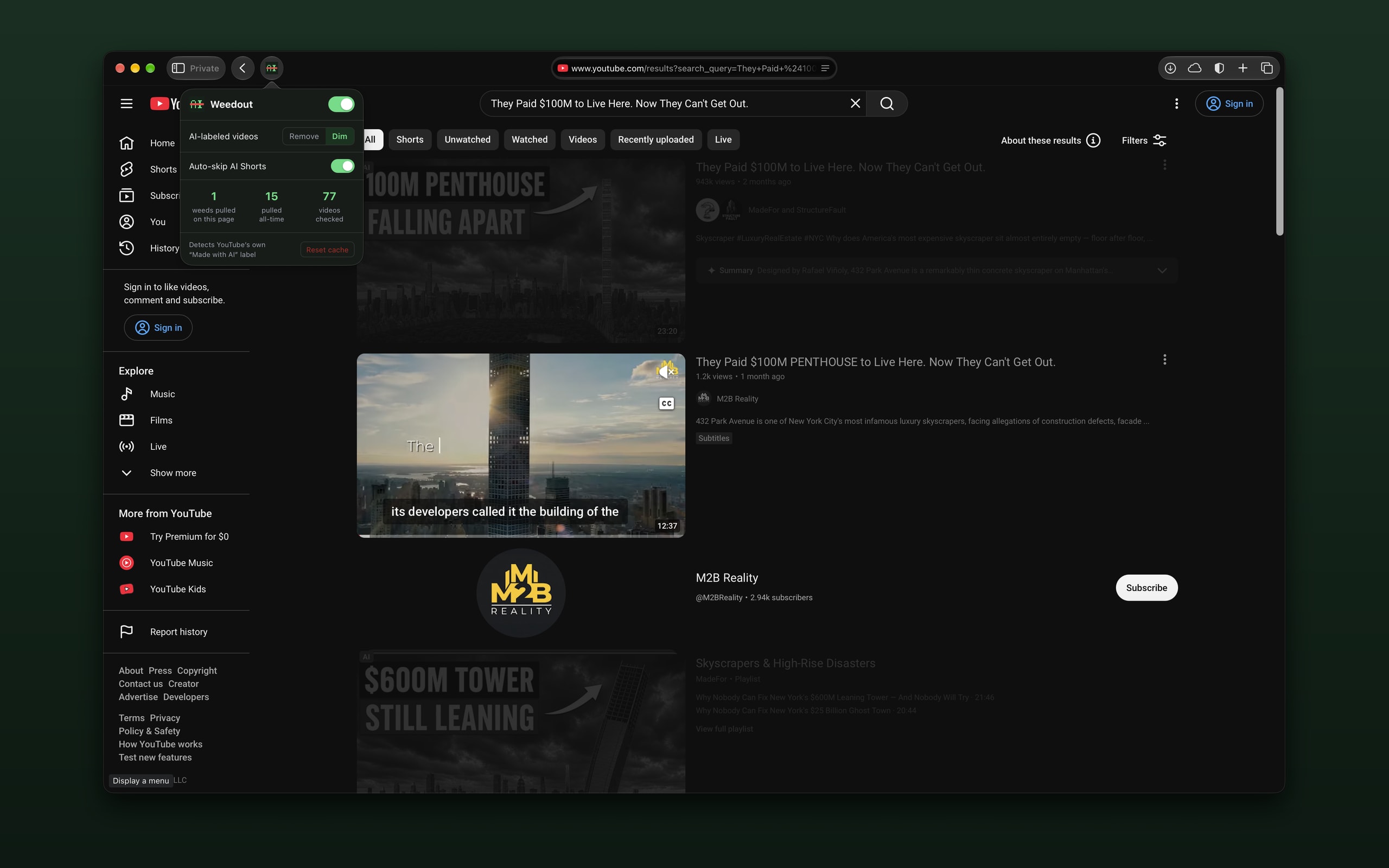 Show HN: Weedout – Safari extension that hides YouTube AI-labeled videos