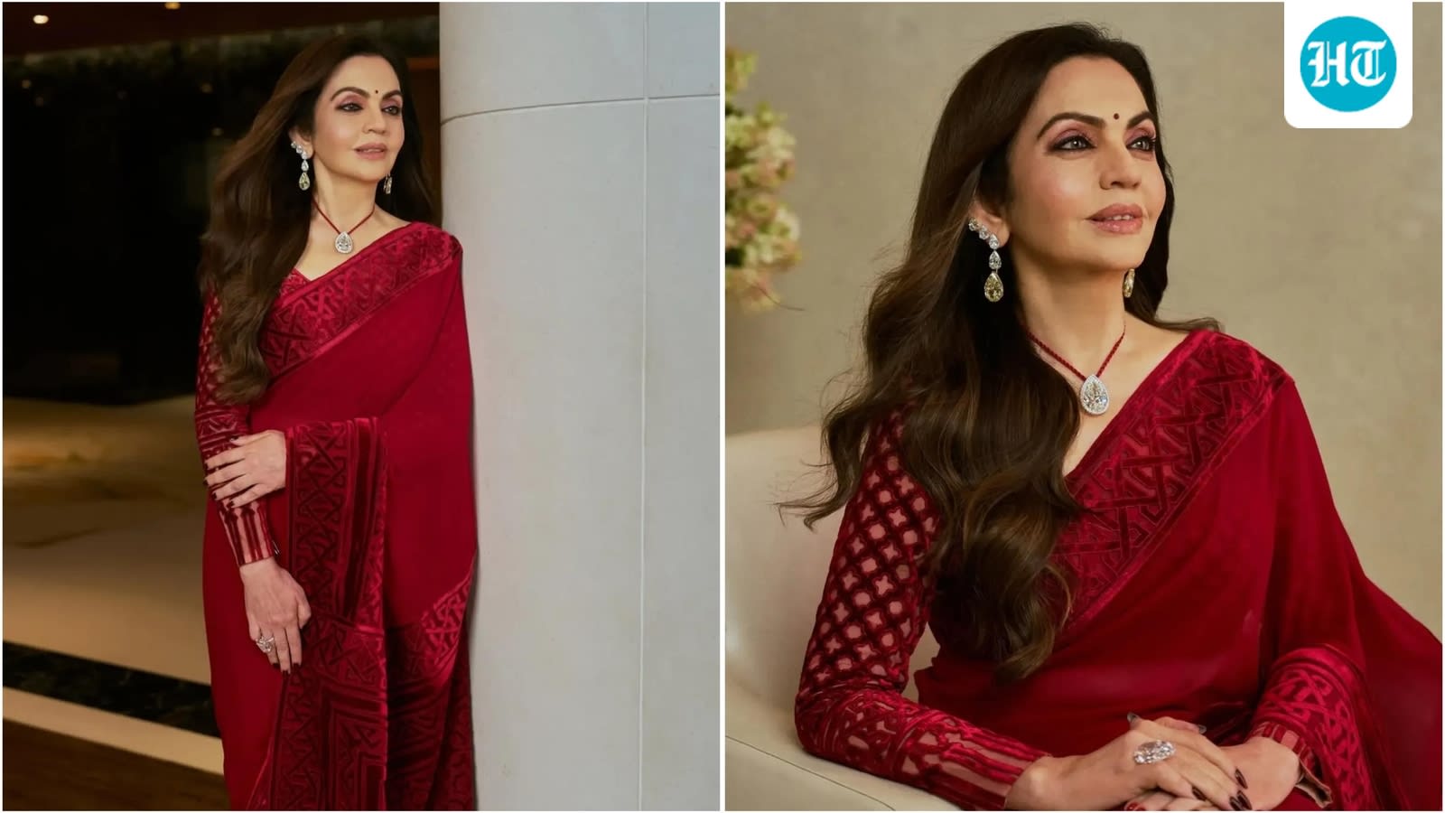 Nita Ambani steals the spotlight in stunning crimson saree at Abu Jani Sandeep Khosla’s 40th anniversary celebration