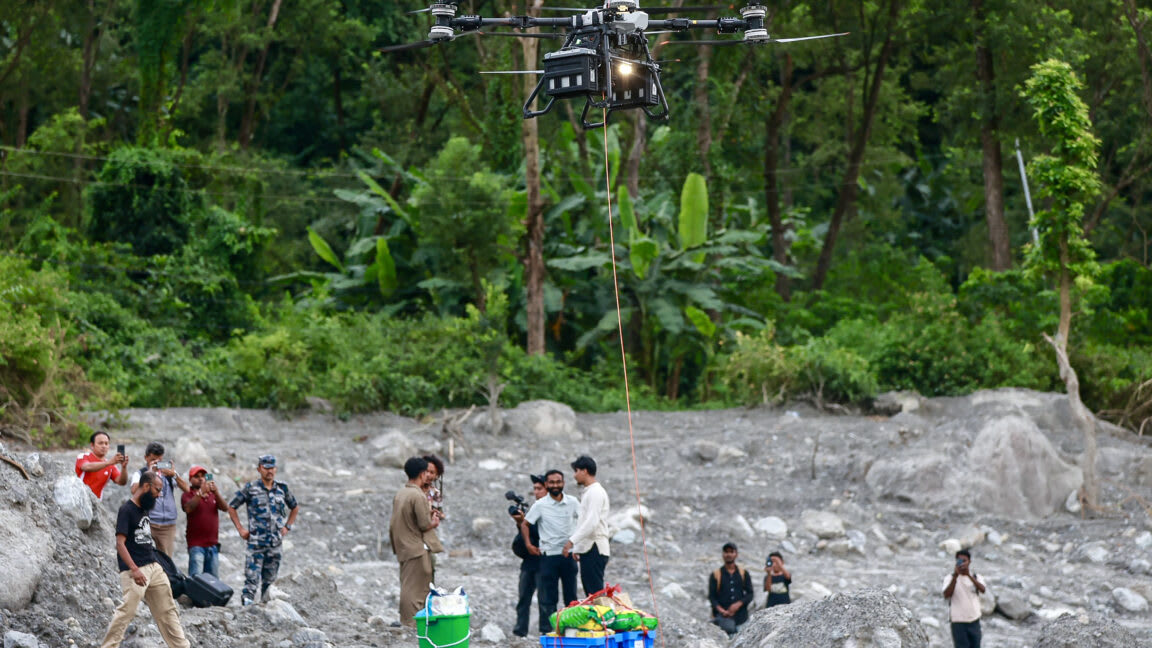 Drones deliver food and remove bodies after Nepal’s flood disaster
