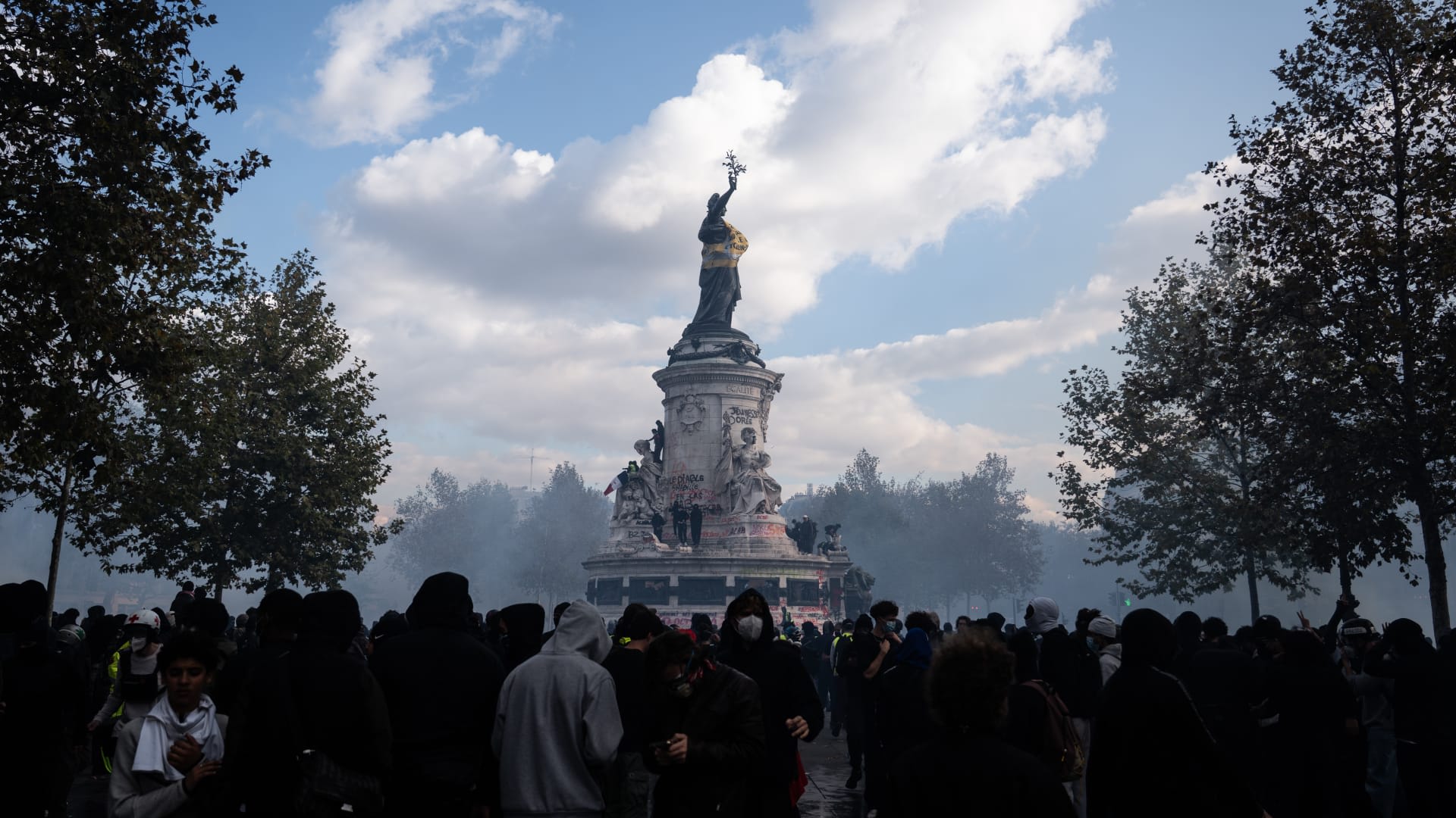 French unrest compounds debt crisis fears. Paris-listed stocks, bonds and the euro fall