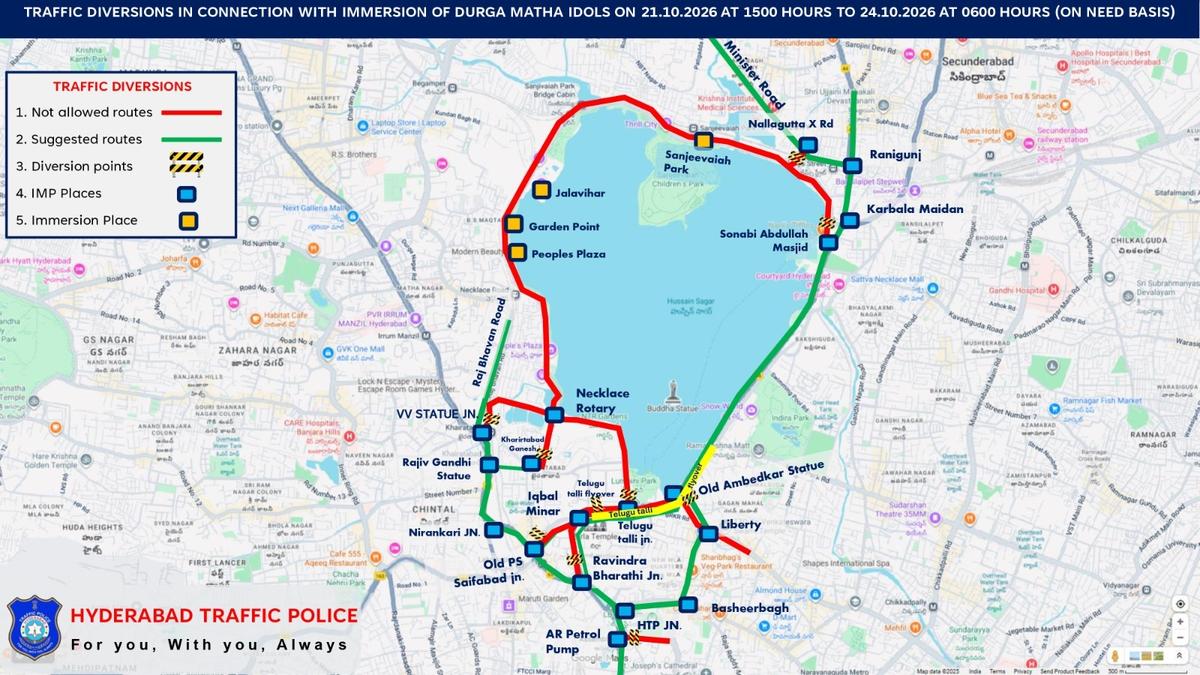 Traffic diversions around Tank Bund in Hyderabad for Durga idol immersion till October 24
