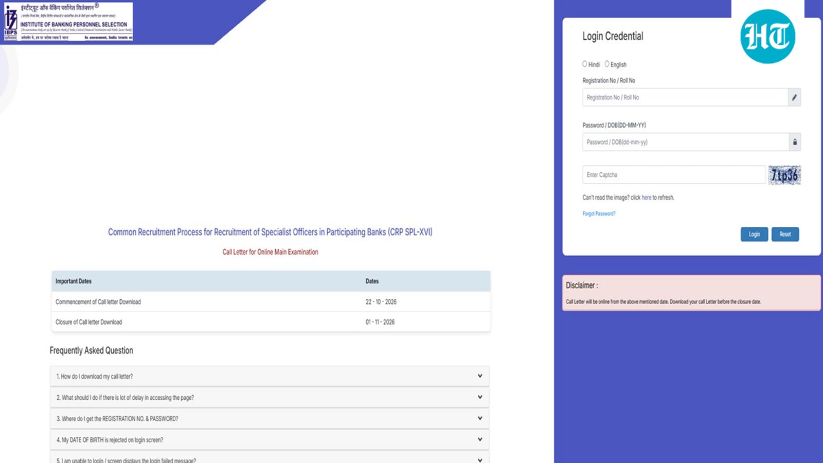 IBPS SO Mains Admit Card 2026 released at ibps.in, download link here
