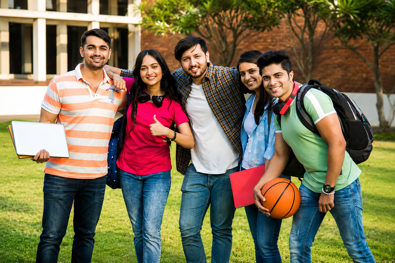 International students studying together around a laptop