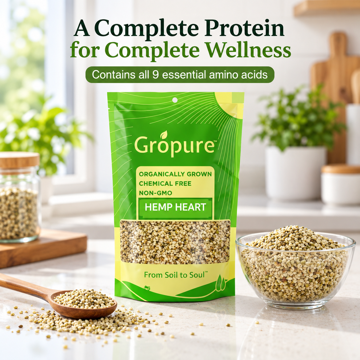 Hulled hemp hearts, the soft kernels with the shell removed