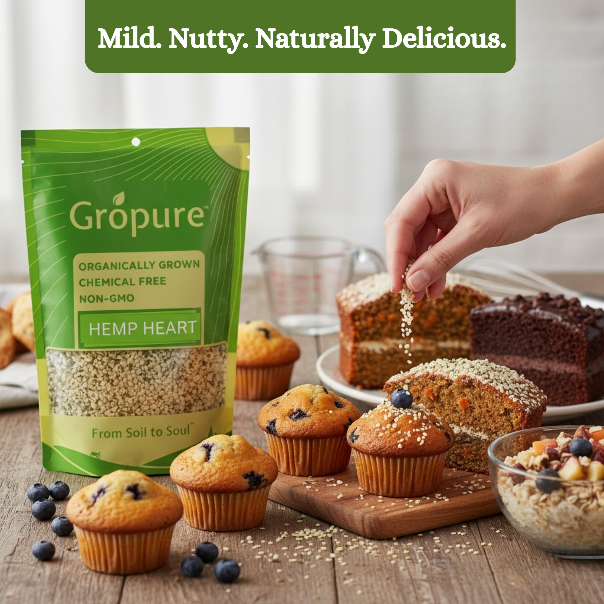 Hemp hearts have a mild, nutty taste
