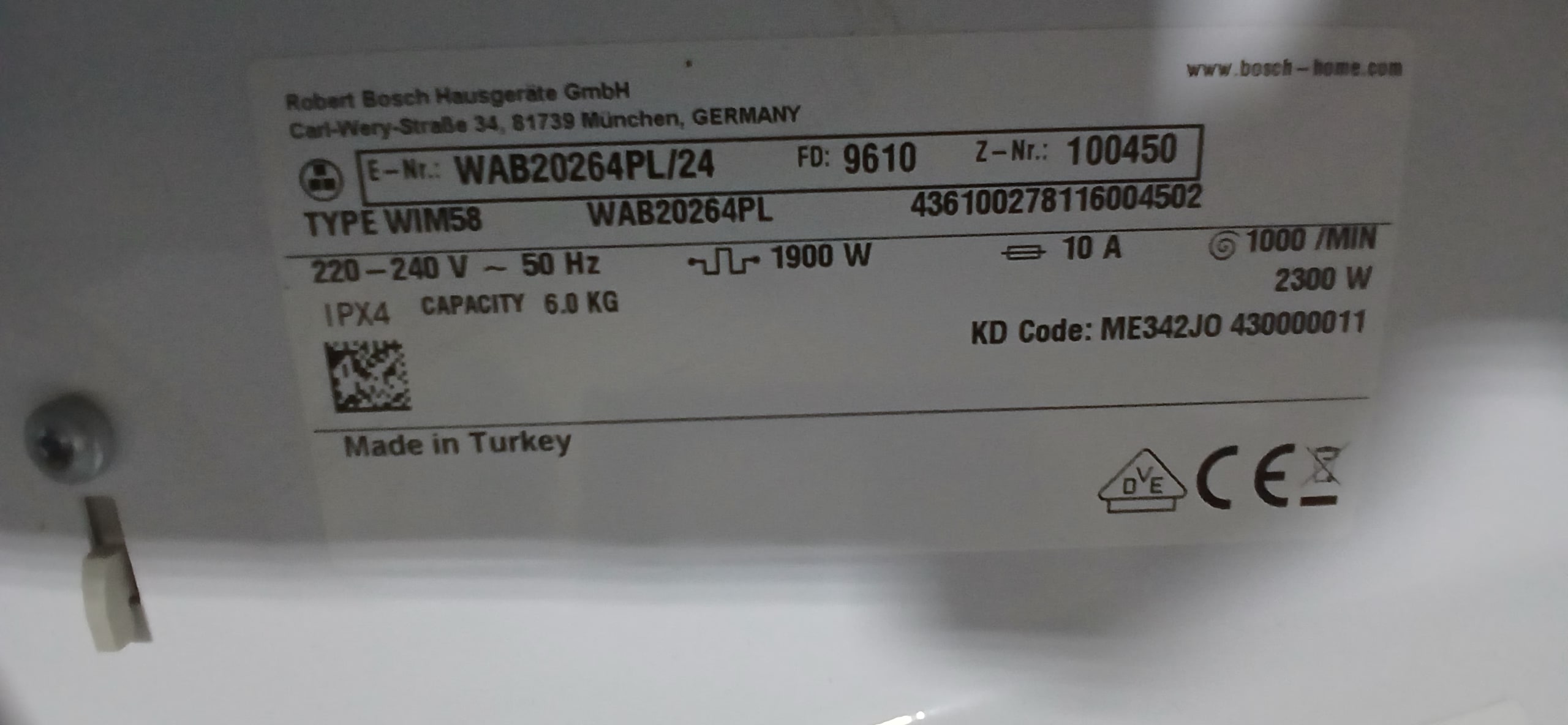 Паральна машина Bosch WAB20264PL