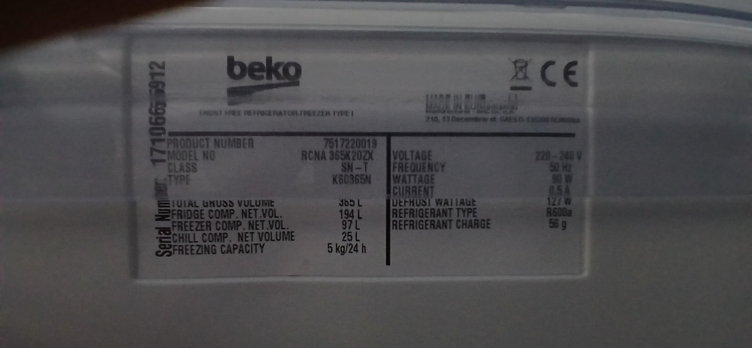 Холодильник beko K60365N