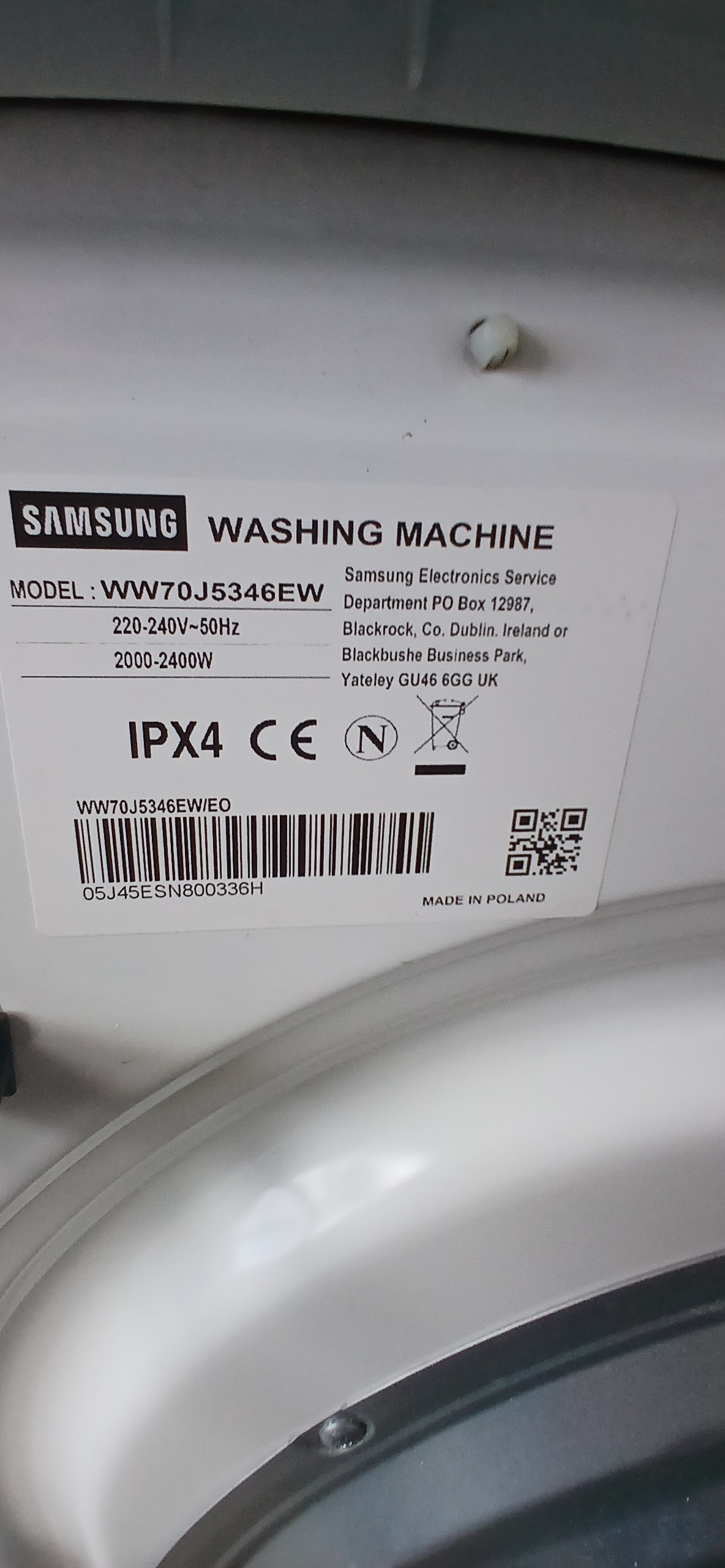 Пральна машина Samsung WF60F4E5W2W