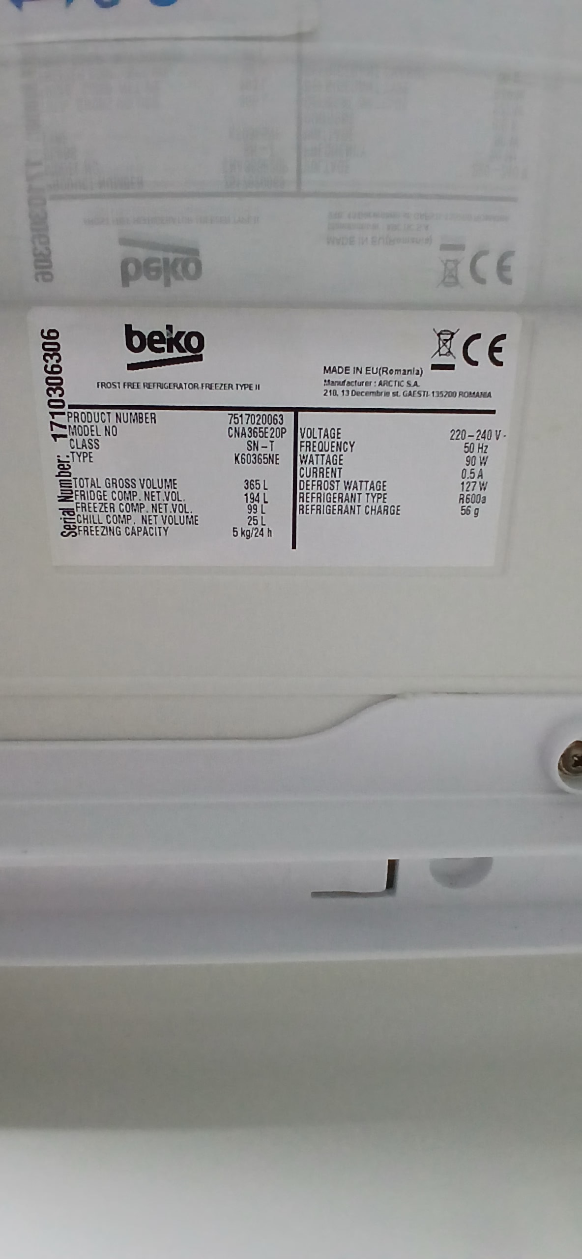 Холодильник beko CAN365E20P