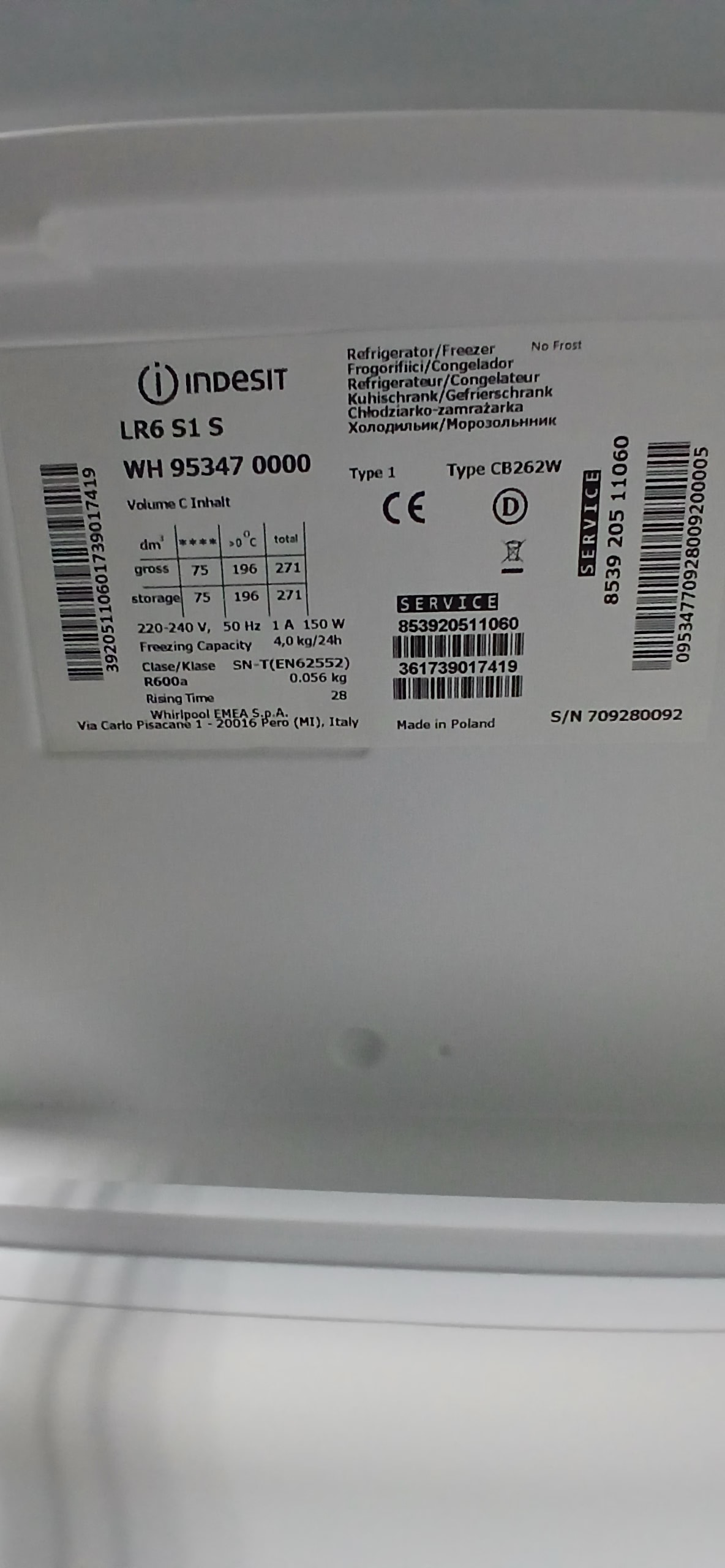 Холодильник INDESIT CB262W