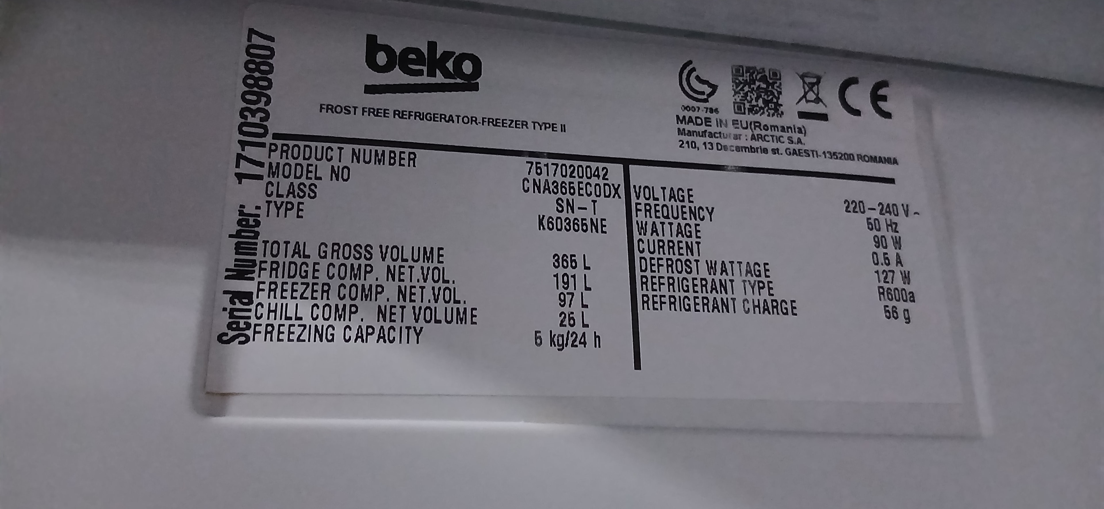 Холодильник beko K60365NE