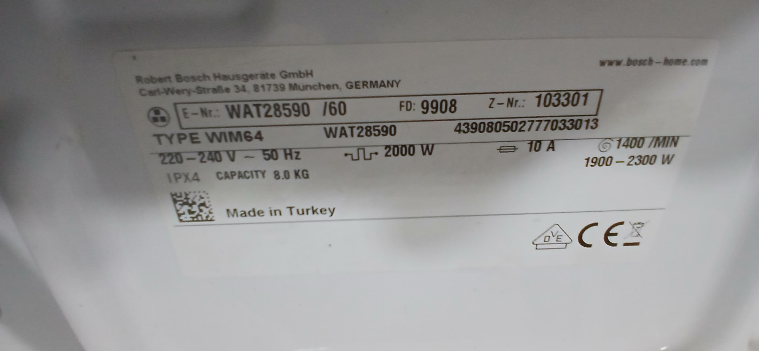 Пральна машина Siemens WAT28590